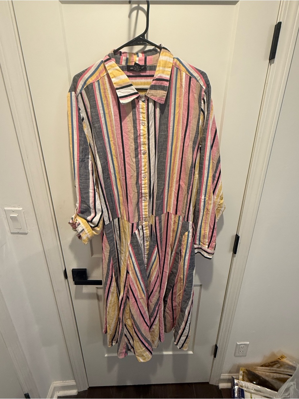 Ashley Stewart Multicolor Striped Button-Front Dress
